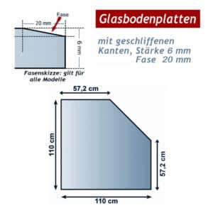 Ofenglas in Fünfeck ESG mit 20mm Facettenschliff | Stärke 6 – 8mm