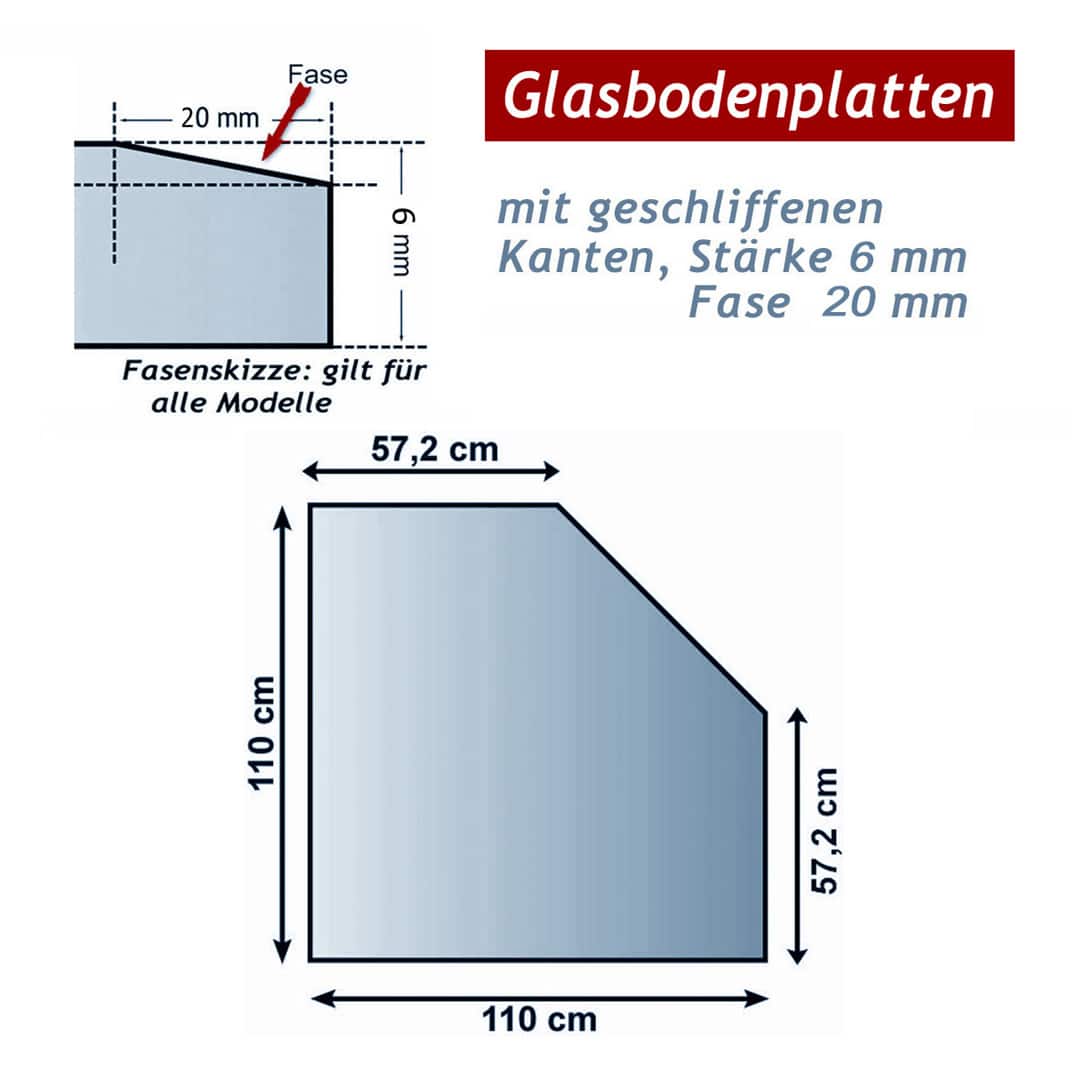 Ofenglas in Fünfeck ESG mit 20mm Facettenschliff | Stärke 6 – 8mm